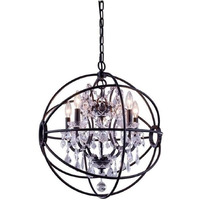 Elegant Lighting Geneva Collection 5-Light Pendant Lamp with Royal Cut Crystals, Dark Bronze Finish