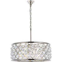 Elegant Lighting 1214D25PN/RC Madison Collection 6-Light Pendant Lamp ith Royal Cut, 25  Depth x 10.5  Height, Polished Nickel Finish, Crystal