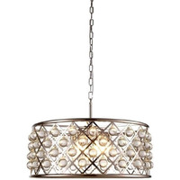 Elegant Lighting 1213D25PN/RC Madison Collection 6-Light Pendant Lamp with Royal Cut, 25  Depth x 10.5  Height, Polished Nickel Finish, Crystal