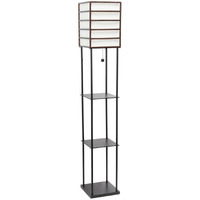 Lalia Home 1 Light Metal Etagere Floor Lamp with Storage Shelves and Linen Shade - Dark Wood