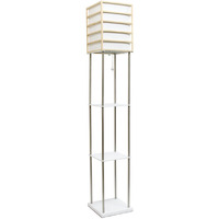 Lalia Home 1 Light Metal Etagere Floor Lamp with Storage Shelves and Linen Shade - Light Wood