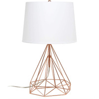 Lalia Home Decorative Table Lamp with Geometric Rose Gold Wired Base and White Fabric Tapered Shade