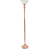 Lalia Home Classic 1 Light Torchiere Floor Lamp ith Marbleized Glass Shade, Rose Gold