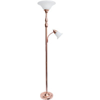 Lalia Home Torchiere Floor Lamp ith Reading Light and Marble Glass Shades, Rose Gold