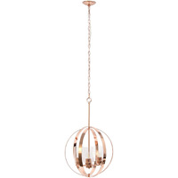 Lalia Home 3-Light 18  Adjustable Industrial Globe Hanging Metal and Clear Glass Ceiling Pendant, Rose Gold