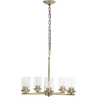 Lalia Home 5-Light 20.5  Classic Contemporary Clear Glass and Metal Hanging Pendant Chandelier, Antique Brass