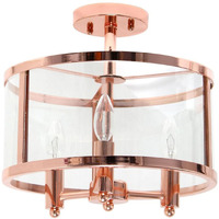 Lalia Home 3-Light 13  Industrial Farmhouse Glass and Metallic Accented Semi-Flushmount, Rose Gold