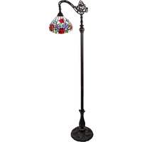 HomeRoots 478079 72 x 12 x 12 in. Brown Traditional Shaped Floor Lamp with White & Red Stained Glass Bowl Shade