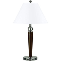 HomeRoots 524758 29 in. Nickel Metal USB Table Lamp with White Empire Shade