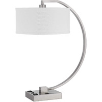 HomeRoots 524762 26 in. Metal Desk USB Table Lamp with Rectangular Shade Nickel & White