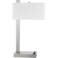 HomeRoots 524761 25 in. Metal Desk USB Table Lamp with White Rectangular Shade Nickel