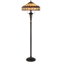 HomeRoots 526315 61 in. Two Light Traditional Shaped Floor Lamp with Purple & Ivory Abstract Tiffany Glass Empire Shade Bronze