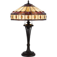 HomeRoots 524749 26 in. Metal Two Light Table Lamp with Purple & Ivory Dome Shade Black