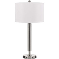 HomeRoots 524754 30 in. Metal USB Table Lamp with Drum Shade Nickel & White