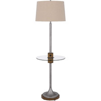 HomeRoots 526311 61 in. Tray Table Floor Lamp with Beige Transparent Glass Square Shade Pewter