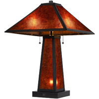 HomeRoots 524747 24 in. Burnt Orange Metal Two Light Table Lamp with Amber Square Shade