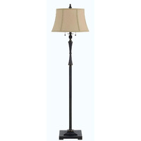 HomeRoots 526257 61 in. Bronze Two Light Traditional Shaped Floor Lamp with Brown Square Shade