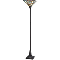 HomeRoots 526318 72 in. Torchiere Floor Lamp with Gray & Ivory Abstract Tiffany Glass Novelty Shade Bronze