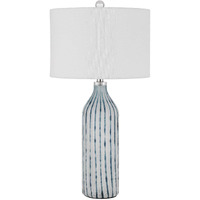 HomeRoots 524735 30 in. Glass Table Lamp with White Drum Shade Aqua & Gray