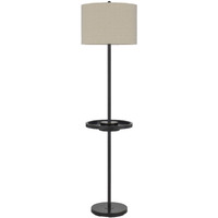 HomeRoots 526289 62 in. Bronze Tray Table Floor Lamp with Beige Drum Shade