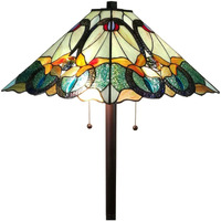 HomeRoots 478086 62 x 17 x 17 in. Brown Two Light Traditional Shaped Floor Lamp with Brown & Blue Stained Glass Cone Shade