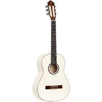 Ortega Guitars 6 String Family Series 3/4 Size Nylon Classical Guitar w/Bag, Right, Spruce Top-White-Gloss, (R121-3/4WH)