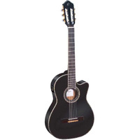 Ortega Guitars 6 String Family Series Pro Solid Top Thinline Acoustic-Electric Nylon Classical Guitar w/Bag, Right (RCE145BK)