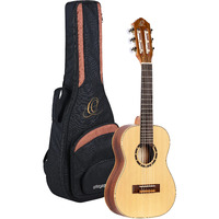 Ortega Guitars 6 String Family Series 1/4 Size Nylon Classical Guitar w/Bag, Right, Spruce Top-Natural-Satin, (R121-1/4)