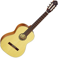 Ortega Guitars 6 String Family Series Full Size Nylon Classical Guitar w/Bag, Right, Spruce Top-Natural-Satin, (R121)