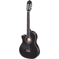 Ortega Guitars 6 String Family Series Pro Left-Handed Solid Top Thinline Acoustic-Electric Nylon Classical Guitar w/Bag, (RCE145LBK)