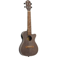 Ortega Guitars, 4-String Earth Series Concert Acoustic/Electric Ukulele, Right, Transparent Black, (RUCOAL-CE)