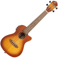 Ortega Guitars, 4-String Earth Series Concert Acoustic/Electric Ukulele, Right, Trasparent Sunburst, (RUDAWN-CE)