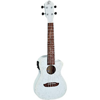 Ortega Guitars, 4-String Earth Series Concert Acoustic/Electric Ukulele, Right, Silver, (RUSILVER-CE)