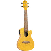 Ortega Guitars, 4-String Earth Series Concert Acoustic/Electric Ukulele, Right, Gold, (RUGOLD-CE)