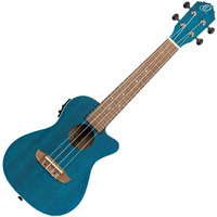 Ortega Guitars, 4-String Earth Series Concert Acoustic/Electric Ukulele, Right, Transparent Ocean Blue, (RUOCEAN-CE)