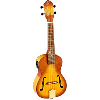 Ortega Guitars, 1-String Custom Built Series F-Hole Arched Top Concert Acoustic-Electric Ukulele w/Bag, Right (RUSL-HSB)