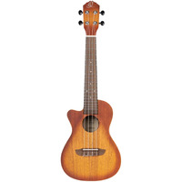 Ortega Guitars, 4-String Earth Series Concert Left-Handed Acoustic/Electric Ukulele, Trasparent Sunburst, (RUDAWN-CE-L)