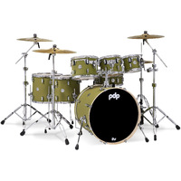 Pacific Drums & Percussion Drum Set PDP Concept Maple 7-Piece, Satin Olive Shell Pack (PDCM2217SO)