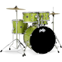 Pacific Drums Center Stage Complete Drumkit, 5 Drum Set, Electric Green Sparkle, 7x10, 8x12, 12x14 Floor, 14x20 Kick, 5x14 Snare (PDCE2015KTEL)