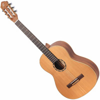 Ortega Guitars 6 Family Series Size Left-Handed Nylon String Classical Guitar w/Bag, Cedar Top-Natural-Satin, Full - Slim Neck (R122SN-L)