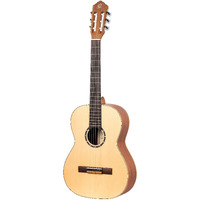 Ortega Guitars 6 String Family Series 7/8 Size Left-Handed Nylon Classical Guitar w/Bag, Spruce Top-Natural-Satin, (R121-7/8-L)