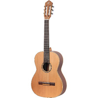 Ortega Guitars 6 String Family Series 7/8 Size Left-Handed Nylon Classical Guitar w/Bag, Cedar Top-Natural-Satin, (R122-7/8-L)