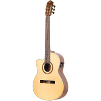 Ortega Guitars 6 String Performer Series Left-Handed Solid Top Thinline Crossover Acoustic-Electric Nylon Classical Guitar w/Bag, (RCE138-T4-L)