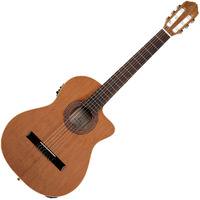 Ortega Guitars 6 String Traditional Series - Made in Spain Solid Top Thinline Acoustic-Electric Classical Guitar w/Bag, Right-Handed, Natural, 4/4 (RCE180GT)