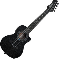 Ortega Guitars, 4-String Horizon Series Revese Headstock Concert Acoustic-Electric Ukulele w/Bag, Right-handed, STAR Black Silver Sparkle, RUHZ-CE