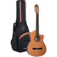 Ortega Guitars 6 String Traditional Series - Made in Spain Solid Top Acoustic-Electric Classical Guitar w/Bag, Right-handed, Natural, 4/4 (RCE180G)