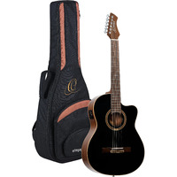 Ortega Guitars 6 String Performer Series Solid Slim Neck Acoustic-Electric Nylon Classical Guitar w/Bag, Right-Handed, Black Top, 4/4 (RCE238SN-BKT)