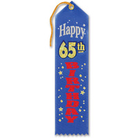 Blue 65th Birthday Fabric Award Ribbon - 1pc