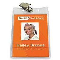 Baumgartens Badge Holder with Clip, 3 1/2 H x 2 1/2 W, Vertical, Clear, Pack of 50