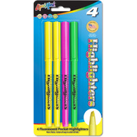 4pk Brite Spots  Fluorescent Broadline Pocket  Highlighters, Chisel Tip, Assorted Colors USA Made